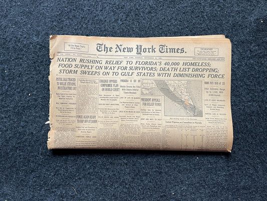 1926 Great Miami Hurricane, Original Vintage Newspaper, Miami Florida Artwork, Florida Souvenirs, Floridian Gifts, Miami Souvenirs and Decor