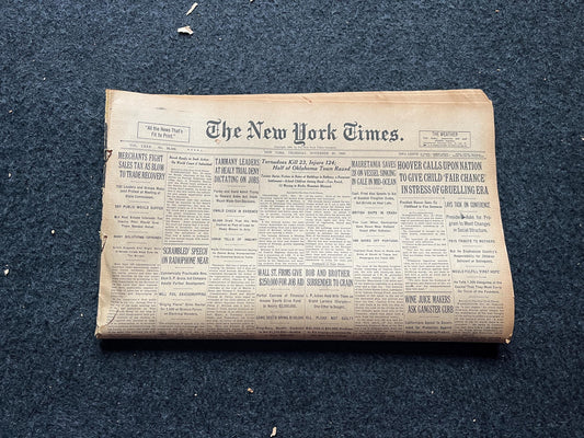 1932 Great Depression Hoover Appeals to Nation, Vintage Newspaper History and Artwork, Original History Memorabilia,