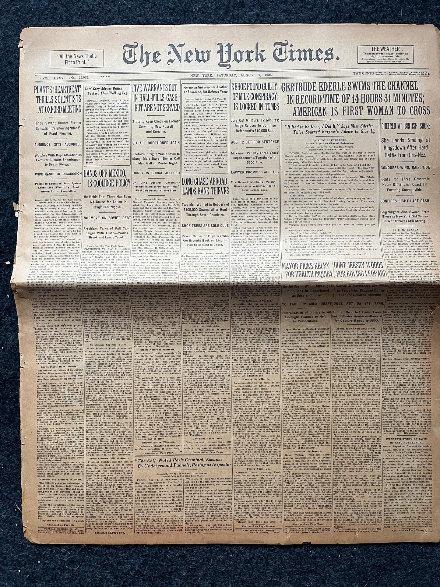 1926 Gertrude Ederle Swims English Channel, Female Empowerment, Girl Power, Original Vintage Newspaper, Aviation History Gifts, British Art