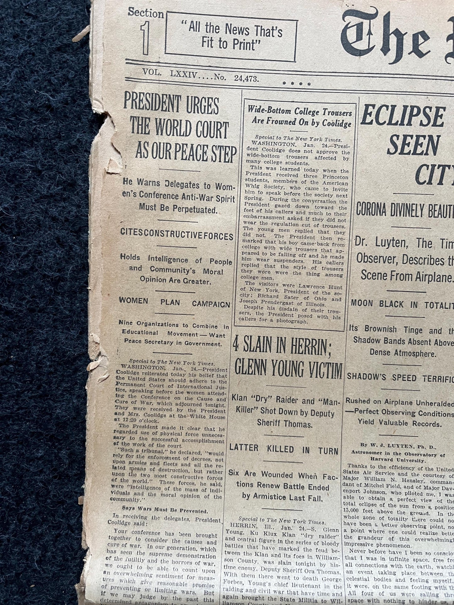 Original 1925 Great American Solar Eclipse Newspaper, New York City Gifts Decorations, NASA Artwork, Space Nerdy Souvenirs, Sun Artwork