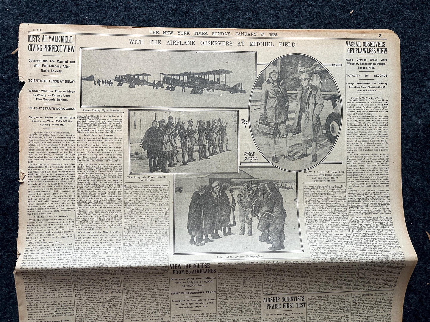 Original 1925 Great American Solar Eclipse Newspaper, New York City Gifts Decorations, NASA Artwork, Space Nerdy Souvenirs, Sun Artwork