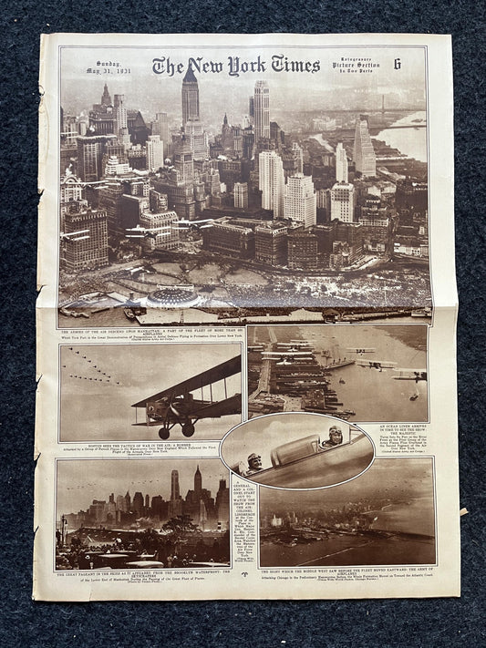 1931 New York City Skyline Manhattan New York Times - Teton European Mountains - Original Vintage Newspaper Pictorial Section