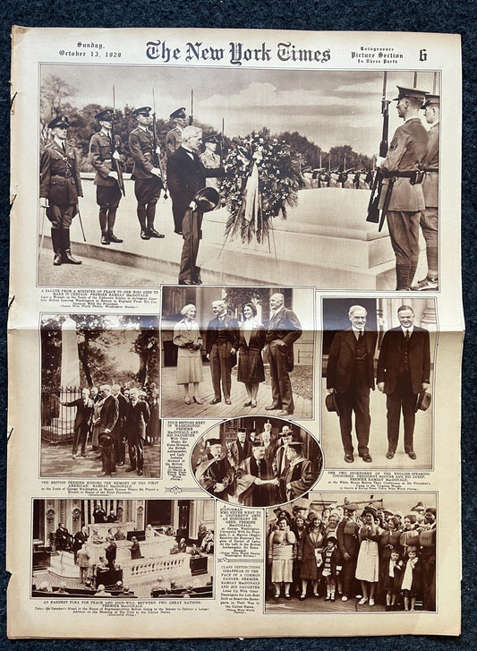 1929 Wreath Laying of WWI Tomb of Unknown Soldier Burial Newspaper, WWI Memorabilia, Arlington Cemetery Burial – US Military