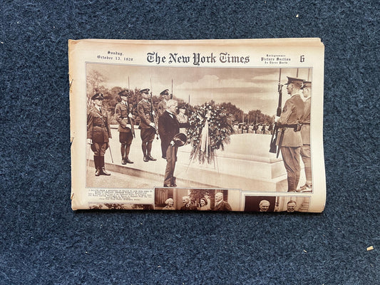 1929 Wreath Laying of WWI Tomb of Unknown Soldier Burial Newspaper, WWI Memorabilia, Arlington Cemetery Burial – US Military