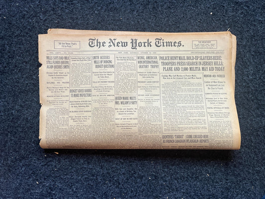 1926 Gangster James Killer Cunniffe Mail Heist, , Original Vintage Newspaper, Great Depression Collectibles, Man Cave Bar Art Gifts for Him