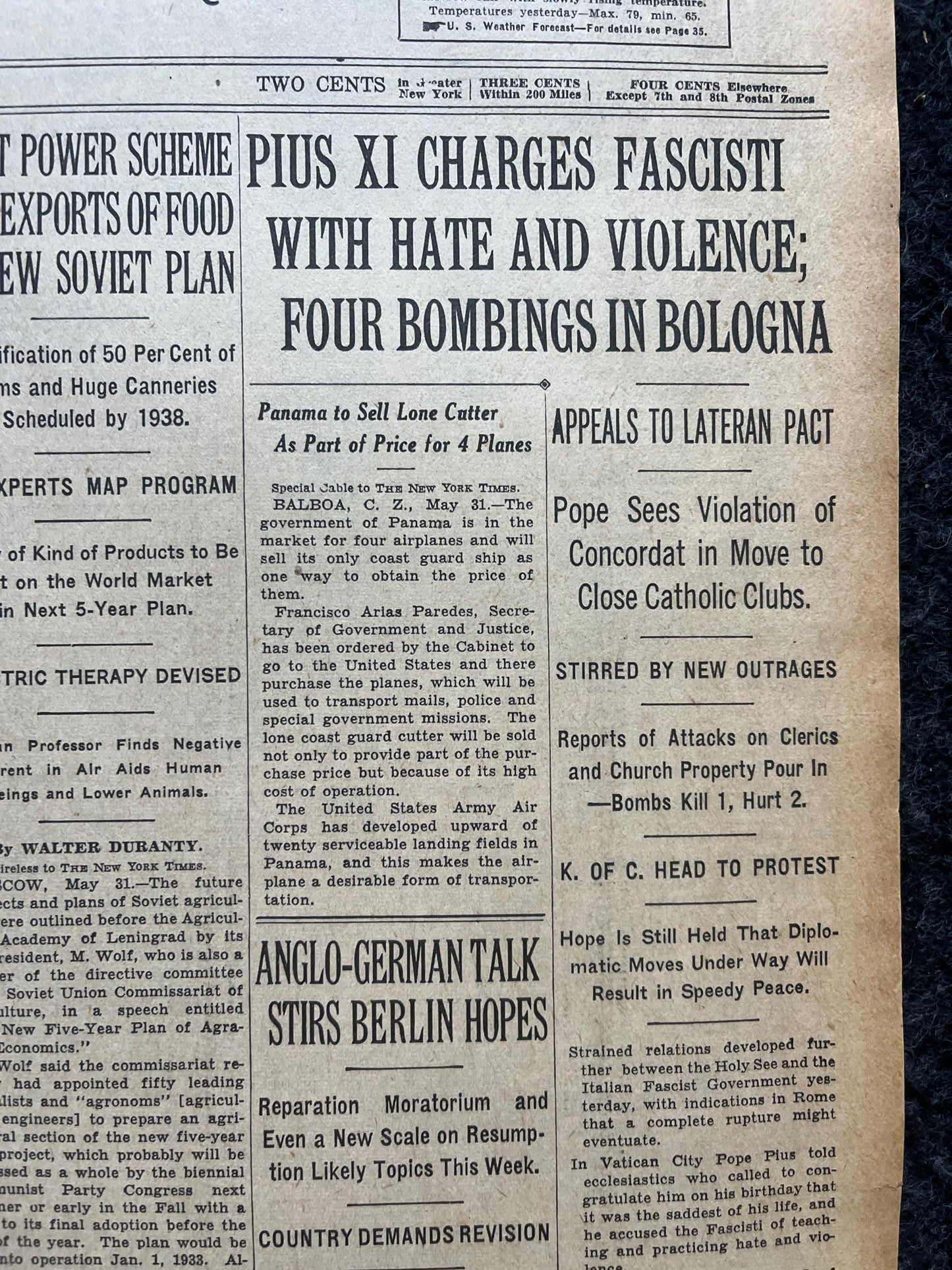 1931 Pope Condemn Spanish Communists, Spanish Civil War, WW2 Early Vintage Newspaper, German Blitzkreig, World War 2 Memorabilia Gifts