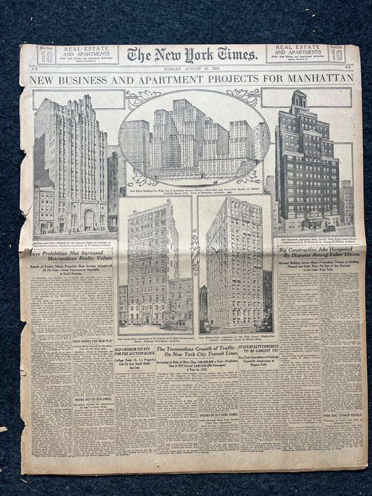 1925 New York City Skyline Manhattan New York Times - Teton European Mountains - Original Vintage Newspaper Pictorial Section