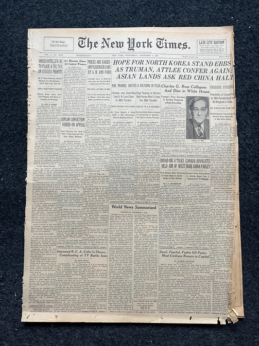 1950 Korean Hope Fades, China Attacks, Korean War Art history, Original Vintage Newspaper, KPOP Stan Gifts Decorations, Asian Souvenirs