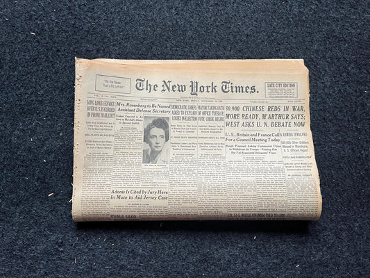 1950 Korean Hope Fades, China Attacks, Korean War Art history, Original Vintage Newspaper, KPOP Stan Gifts Decorations, Asian Souvenirs