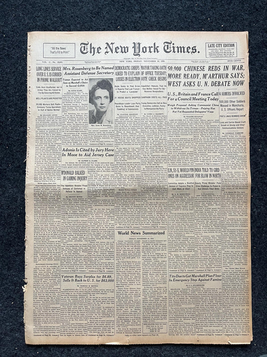 1950 Korean Hope Fades, China Attacks, Korean War Art history, Original Vintage Newspaper, KPOP Stan Gifts Decorations, Asian Souvenirs
