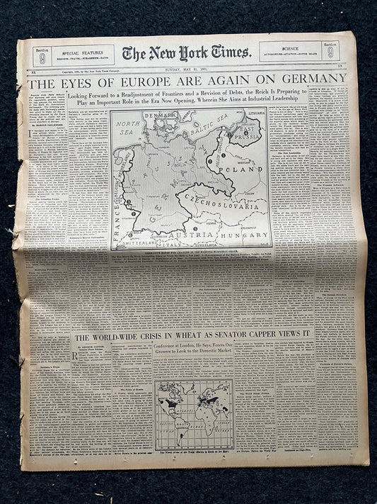 1931 All Eyes on Germany, Veteran Dad Gifts, Prelude to WW2, Vintage Newspaper, Original History Gift, WW2 Memorabilia, Gifts for Him