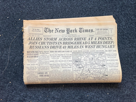 1945 9th Army Reaches Rhine – US Military Gifts History WWII Memorabilia – World War 2 Propaganda – Vintage Newspaper Collectible