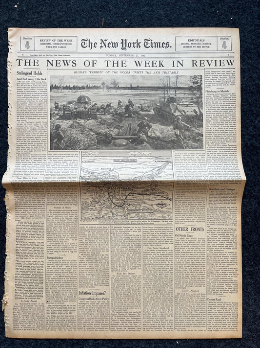 1942 USSR Holds At Volga WW2 Early Vintage Newspaper, Wall Decor, Gifts for him World War 2 Memorabilia Gift, History Art, Dad Grandpa Gifts