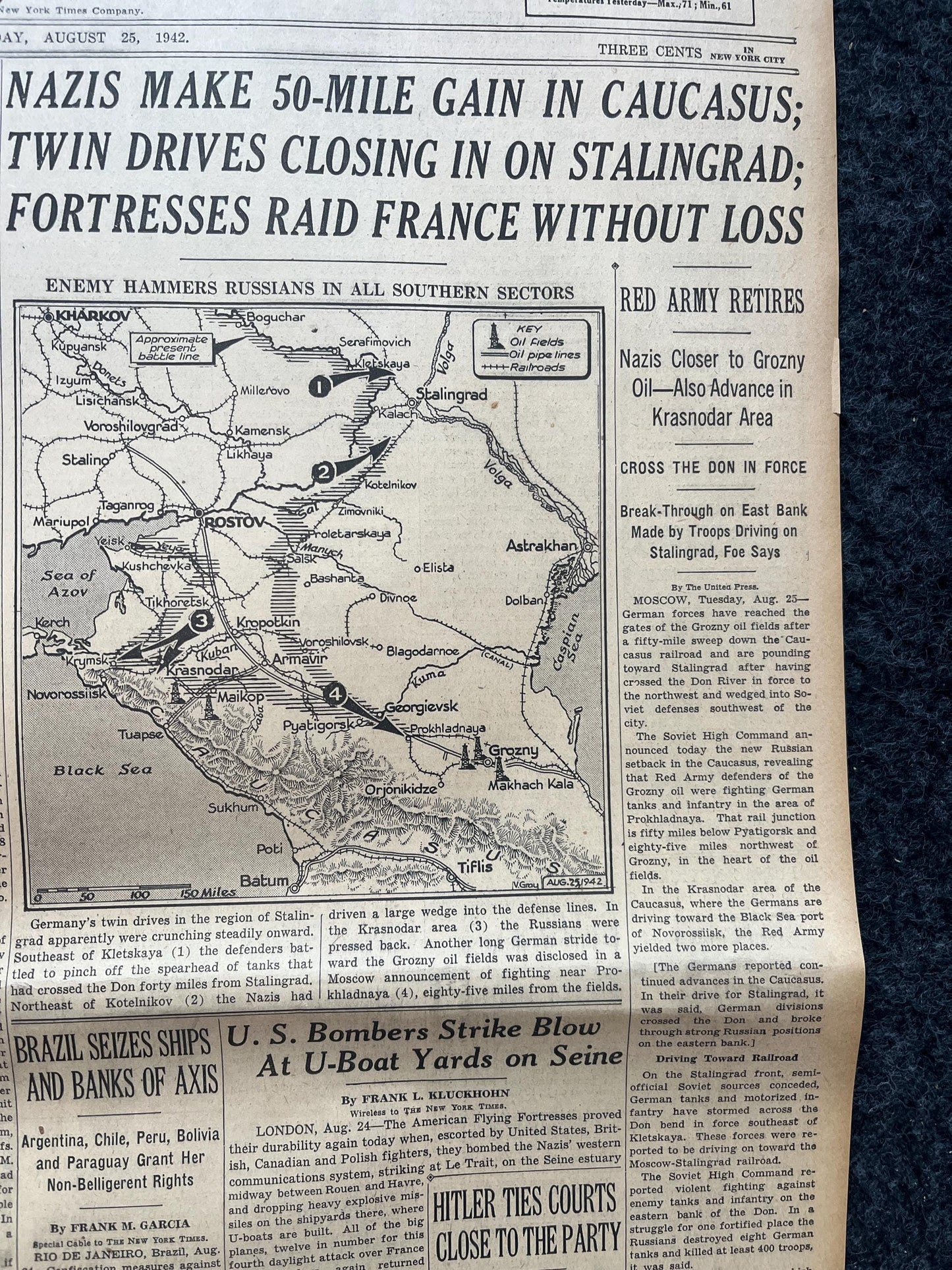 1942 Battle For Stalingrad, Operation Barbosa, WW2 German Invasion of Russia, Original Newspaper, Military Gifts, Russian décor, WW3, USSR