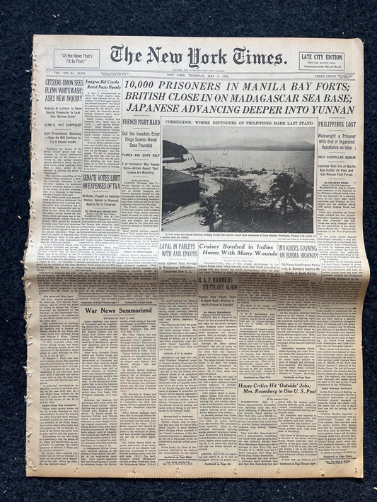 WW2 1942 Fall of Manila Philippines History and Resistance - Luzon Invasion - Vintage Newspaper Original World War 2 Memorabilia