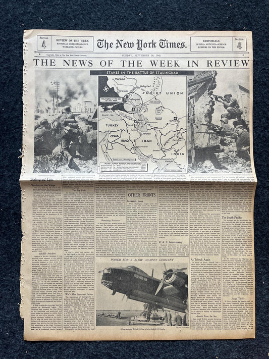1942 Battle For Stalingrad, Operation Barbosa, WW2 German Invasion of Russia, Original Newspaper, Military Gifts, Russian decor, WW3, USSR