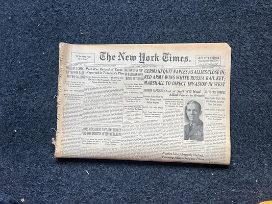 1943 Naples Surrenders to Allies, Late WW2 European Theatre Newspaper - Original Vintage World War 2 Memorabilia, Dad Gifts, History Present