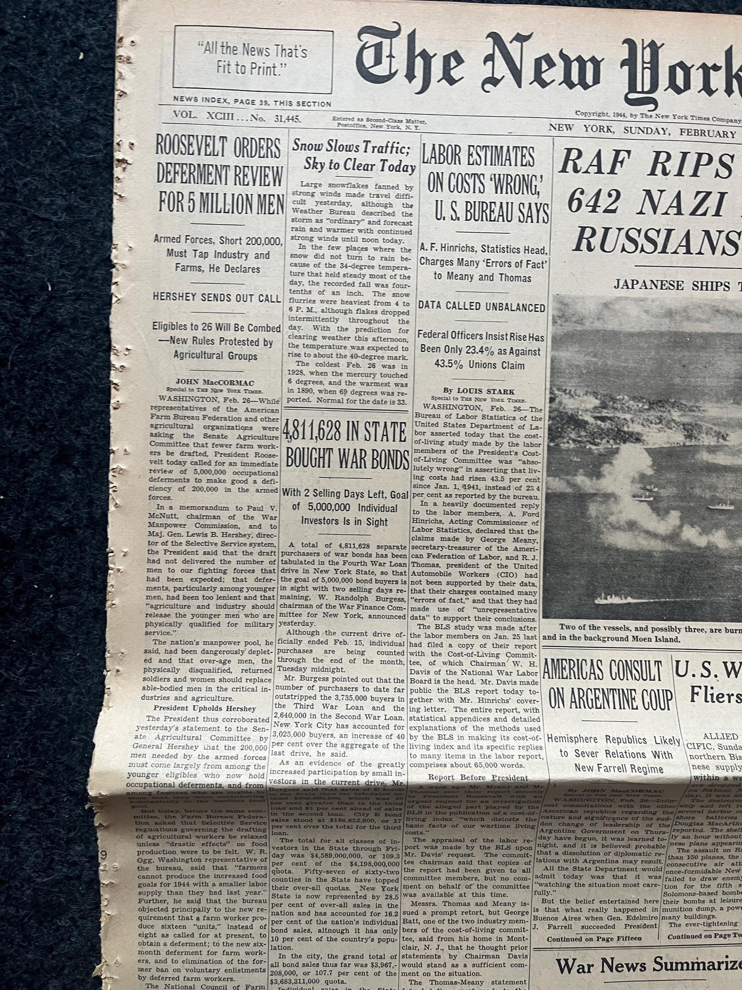 1944 RAF Rips Germany, Russia Take Helsinki, Gifts for Him, Military Decor, Late WW2 Theatre Newspaper, Military Decor, Antique Collectibles