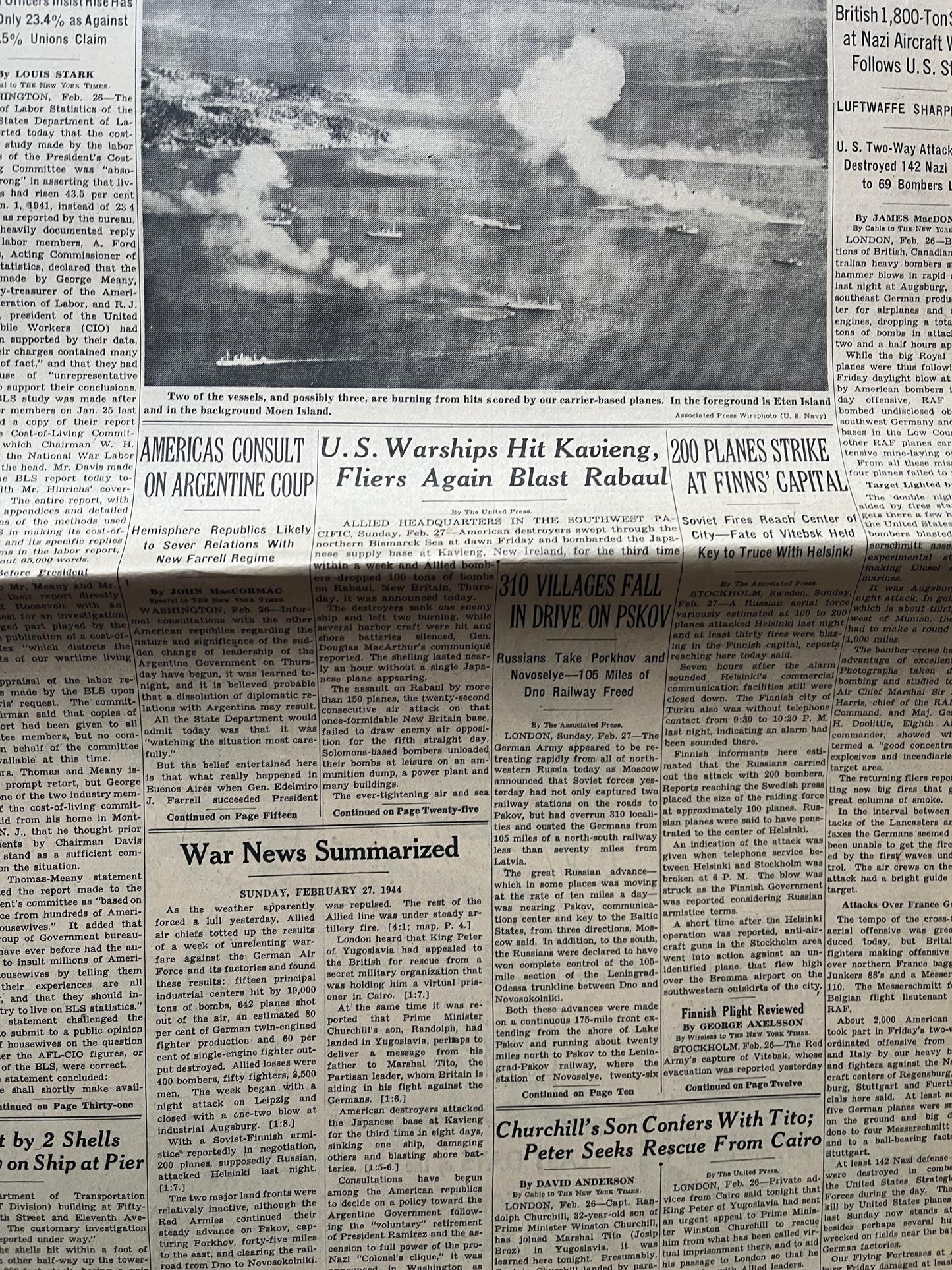 1944 RAF Rips Germany, Russia Take Helsinki, Gifts for Him, Military Decor, Late WW2 Theatre Newspaper, Military Decor, Antique Collectibles