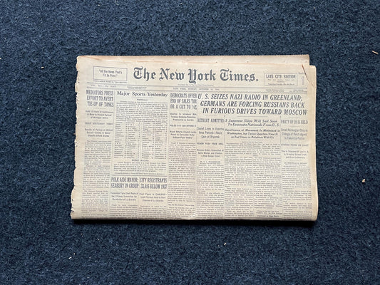 1941 WW2 Early Vintage Newspaper, Wall Decor, German Blitzkreig, Gifts for him, World War 2 Memorabilia Gift, History Art, Dad Grandpa Gifts