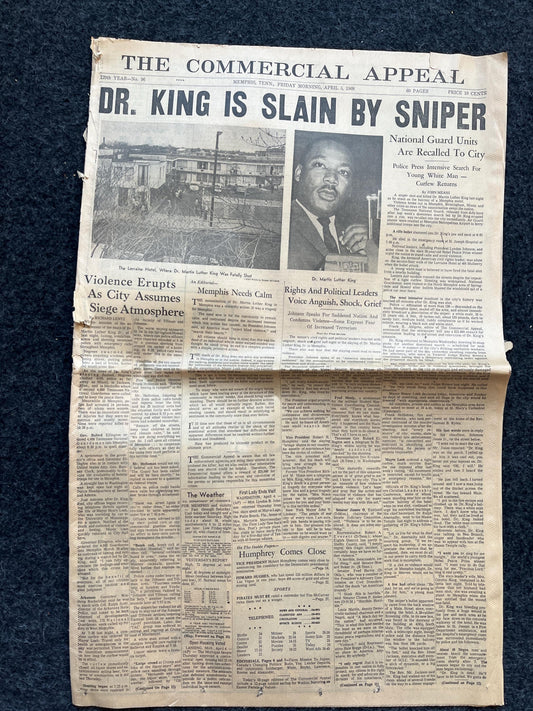 1968 MLK Jr Assassination Newspaper – Day After - Martin Luther King Jr History Civil Rights Black History BLM – Vintage Original Newspaper