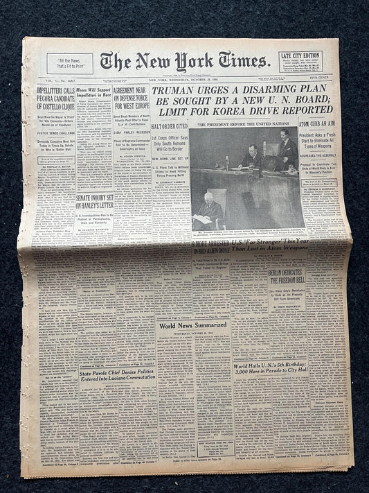 1950 Truman Urges Peace, US Forces Aid Korea, Korean Art history, Original Vintage Newspaper, KPOP Gifts Decor, Asian Decor Souvenirs