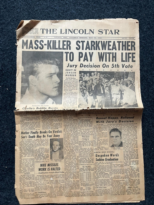 1958 Serial Killer Starkweather Put to Chair, Serial Killer Decor, Vintage Gangster Art, San Francisco Gifts Souvenirs, Vintage Newspaper,
