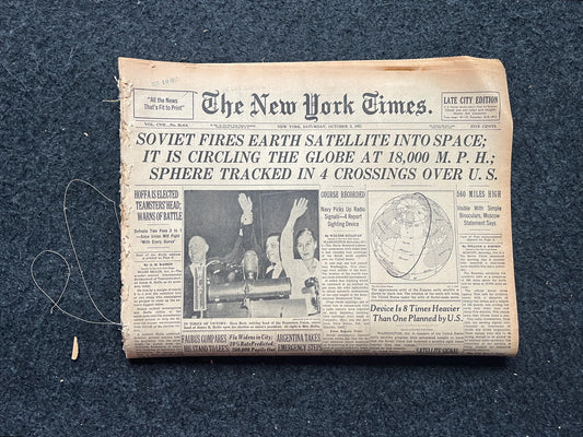 1957 Sputnik Launch New York Times - Day Of USSR Space Race Cosmonauts - USA Apollo Program Space Program - Space History Vintage Newspaper