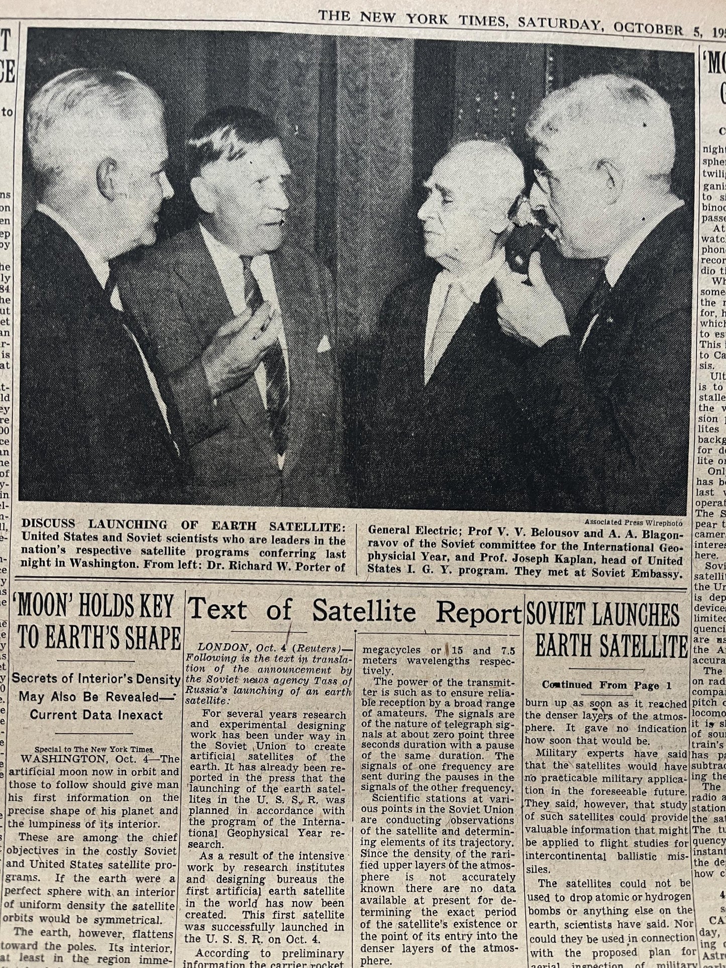 1957 Sputnik Launch New York Times - Day Of USSR Space Race Cosmonauts - USA Apollo Program Space Program - Space History Vintage Newspaper