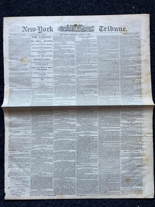 1866 Southern Reconstruction Laws, Civil War Original Newspaper, History Memorabilia Gift, Gift for Dad, Vintage Collectible, Southern Decor