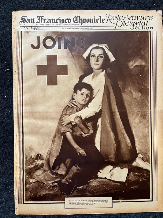 WWI Red Cross Vintage Newspaper Pictorial Section, World War One Memorabilia and Gifts, History and Nerdy Souvenirs, Nursing Art Gifts
