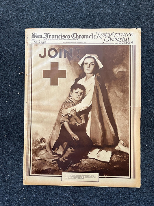 WWI Red Cross Vintage Newspaper Pictorial Section, World War One Memorabilia and Gifts, History and Nerdy Souvenirs, Nursing Art Gifts