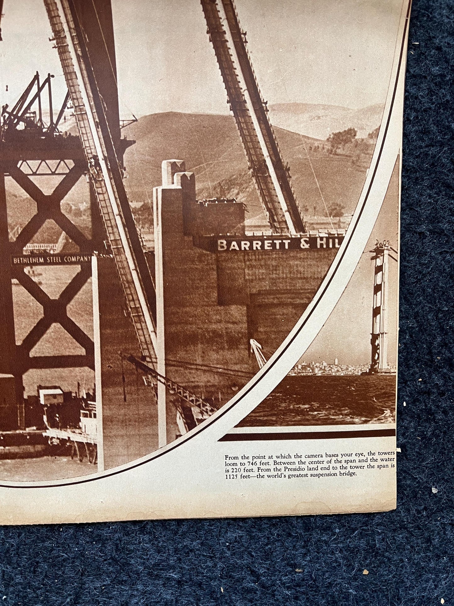 1936 Golden Gate Bridge Construction Picture, San Francisco Souvenirs, Celebration of SF Pride History, Bay Area Bridge, vintage Newspaper