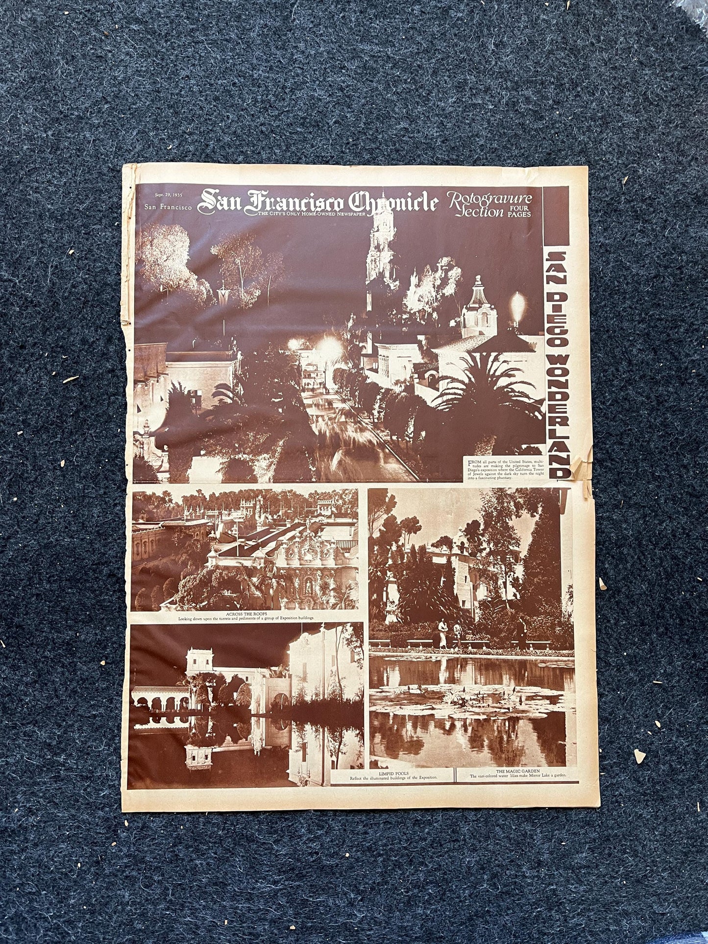 1936 SF Nightlife and Bridges, San Francisco Souvenirs, Celebration of SF Pride History, Bay Area Bridge, vintage Newspaper