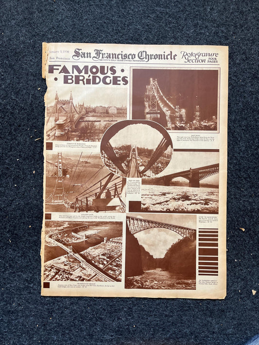1936 San Francisco Bridges California Gifts, San Francisco Souvenirs, Celebration of SF Pride History, Bay Area Bridge, vintage Newspaper