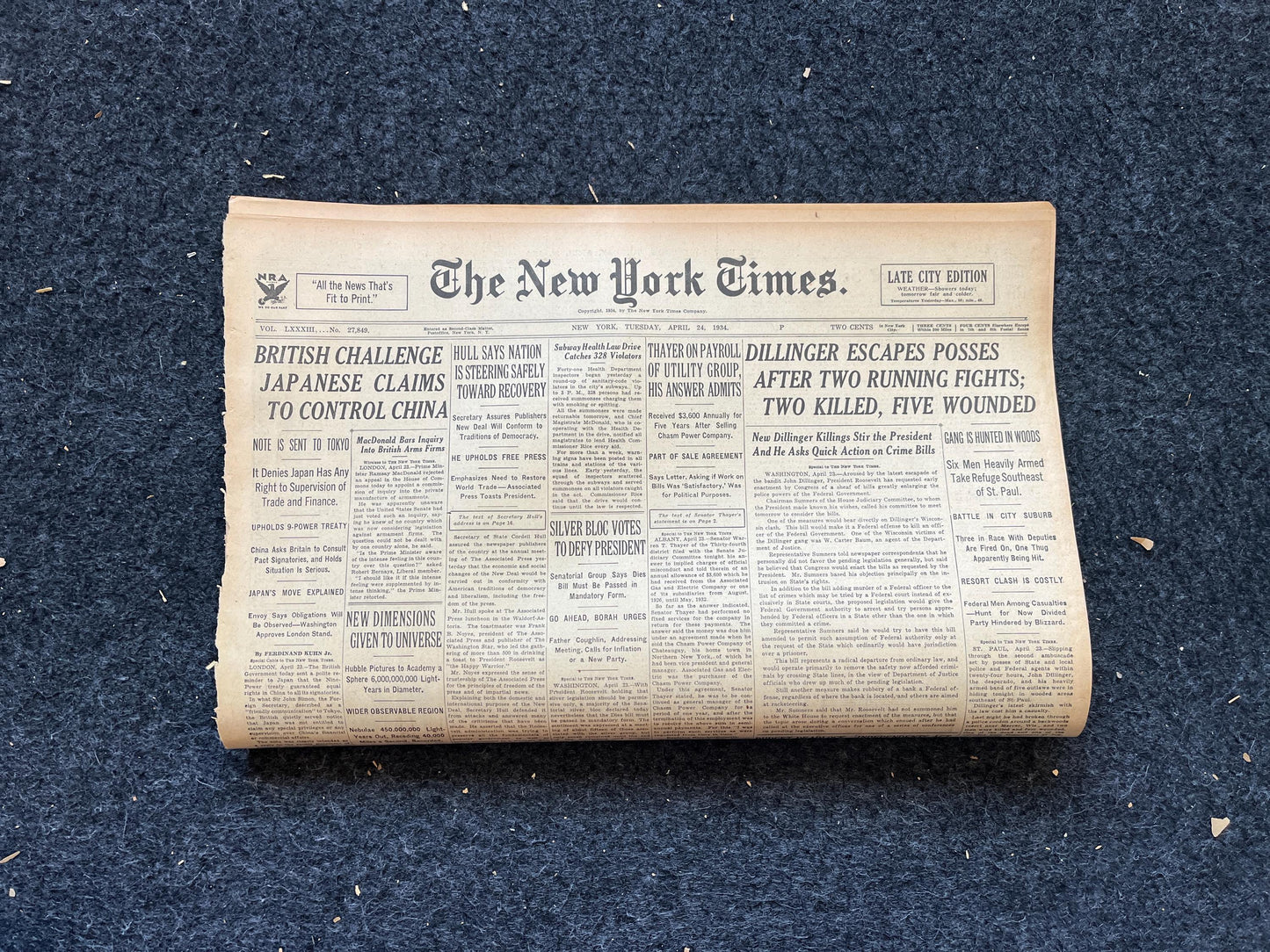 1934 Jon Dillinger Escapes Posse Newspaper, Gifts for Him, Kansas City Memorabilia Souvenirs, True Crime Memorabilia, Bar Mancave Gifts