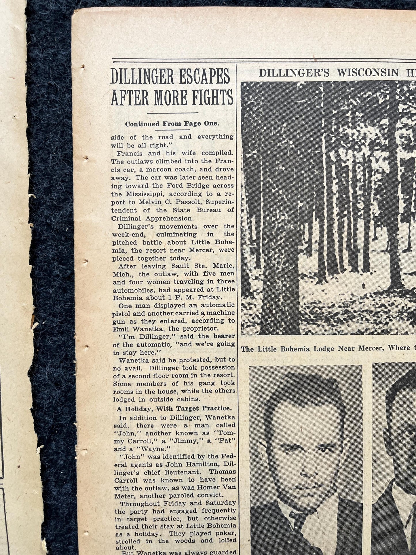 1934 Jon Dillinger Escapes Posse Newspaper, Gifts for Him, Kansas City Memorabilia Souvenirs, True Crime Memorabilia, Bar Mancave Gifts