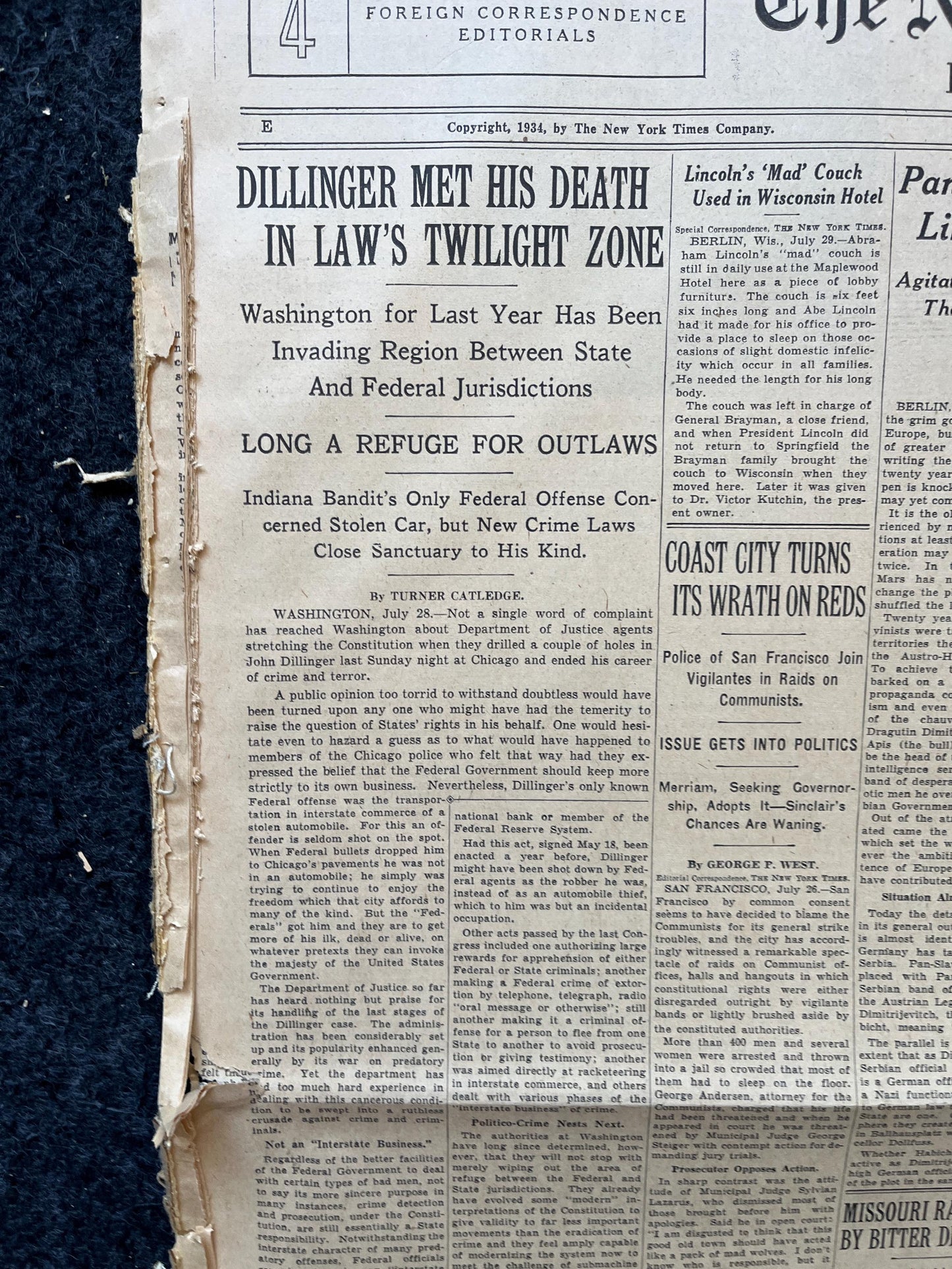 1934 Jon Dillinger Killed in Gunfight, Gifts for Him, Famous Serial Killer, True Crime Memorabilia, Bar Mancave Gifts, Gangster Artwork