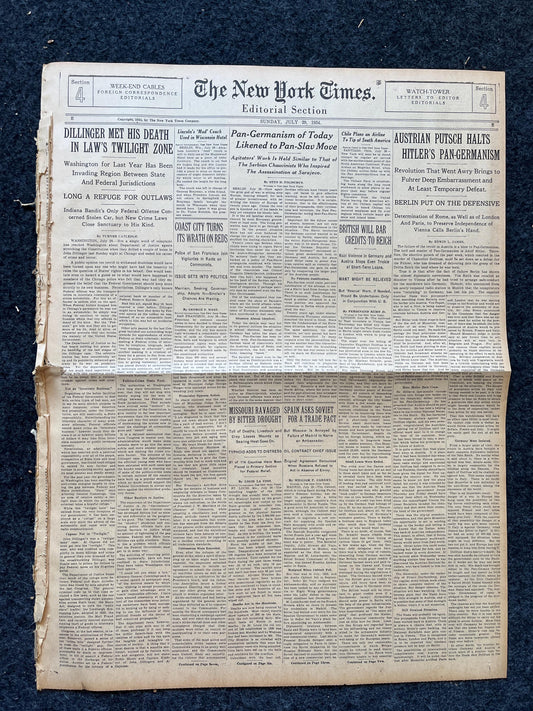 1934 Jon Dillinger Killed in Gunfight, Gifts for Him, Famous Serial Killer, True Crime Memorabilia, Bar Mancave Gifts, Gangster Artwork