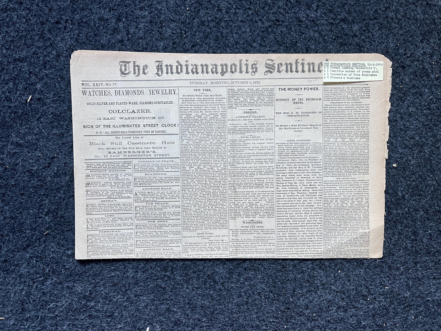 1875 Opening of Vanderbilt University, Vanderbilt Gifts and Souvenirs, Tenessee Gifts, Nashville Souvenirs and Gifts Original Newspaper