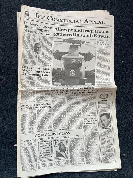 1991 Operation Desert Storm War Begins - Original Vintage Newspaper - George Bush Sr Declares War on Iraq Kuwait Liberation Washington Post