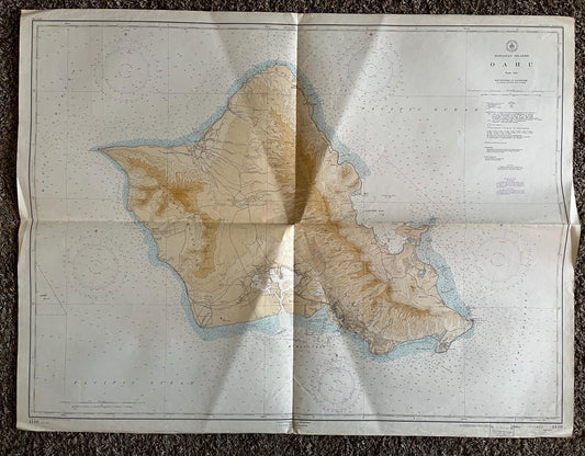 Large 1950s Map of Hawaii and Oahu 32 x 46, Pearl Harbor Maps, Vintage Travel Art, Hawaiian Artwork, Hawaiian Souvenirs Gifts, Island Art