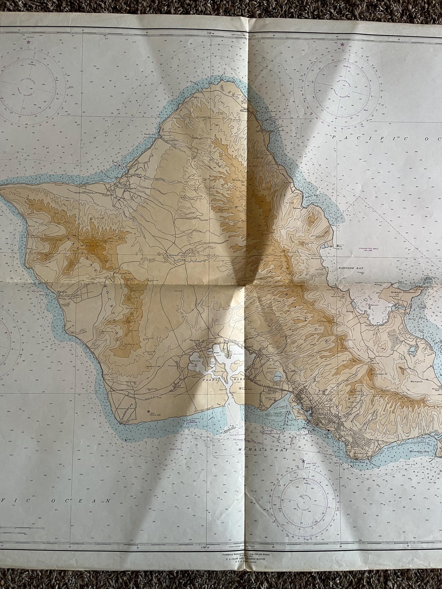 Large 1950s Map of Hawaii and Oahu 32 x 46, Pearl Harbor Maps, Vintage Travel Art, Hawaiian Artwork, Hawaiian Souvenirs Gifts, Island Art
