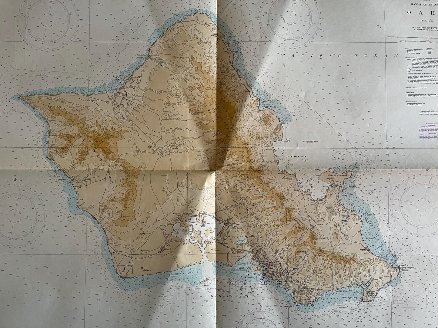 Large 1950s Map of Hawaii and Oahu 32 x 46, Pearl Harbor Maps, Vintage Travel Art, Hawaiian Artwork, Hawaiian Souvenirs Gifts, Island Art