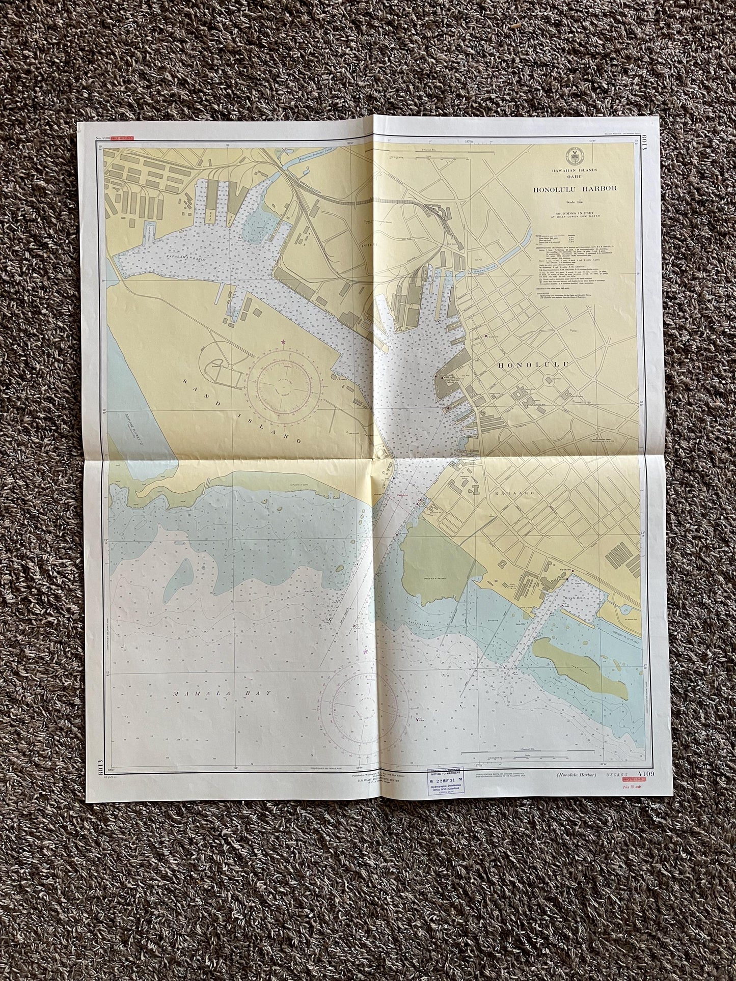Large 1950s Map of Hawaii and Oahu 32 x 46, Pearl Harbor Maps, Vintage Travel Art, Hawaiian Artwork, Hawaiian Souvenirs Gifts, Island Art
