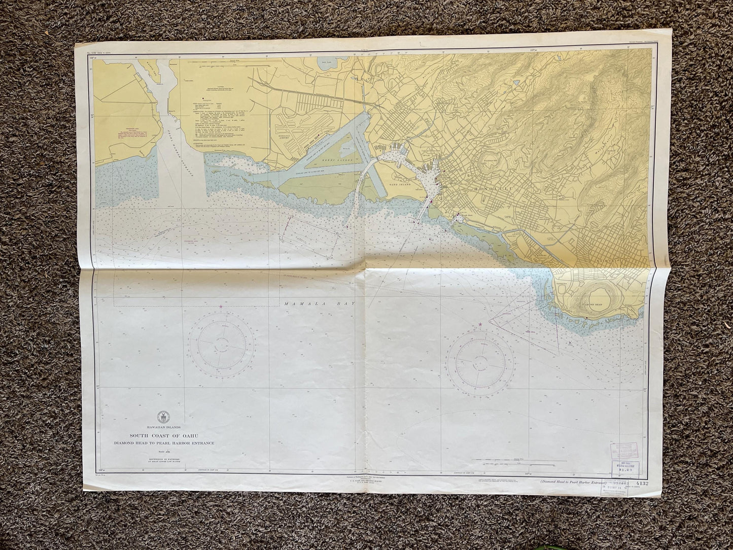 Large 1950s Map of Hawaii and Oahu 32 x 46, Pearl Harbor Maps, Vintage Travel Art, Hawaiian Artwork, Hawaiian Souvenirs Gifts, Island Art