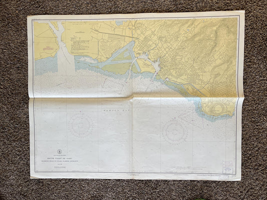 Large 1950s Map of Hawaii and Oahu 32 x 46, Pearl Harbor Maps, Vintage Travel Art, Hawaiian Artwork, Hawaiian Souvenirs Gifts, Island Art