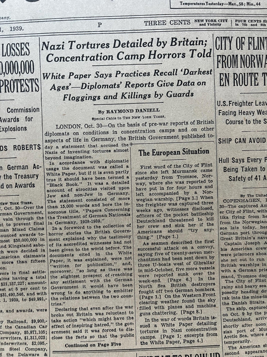 1939 Jewish Rights in Germany, WW2 Early Vintage Newspaper, Wall Decor, German Blitzkreig, Gift for him, World War 2 Memorabilia Gifts