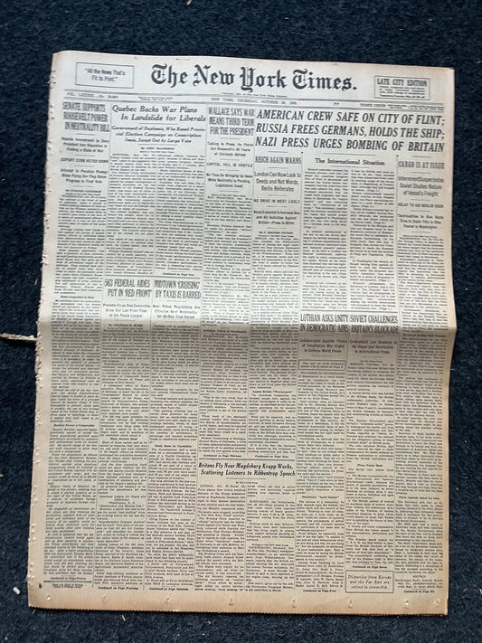 1939 WW2 Early Vintage Newspaper, Wall Decor, German Blitzkreig, Gift for him, World War 2 Memorabilia Gifts, History Gifts, WW3