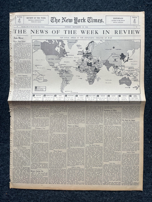 1940 WW2 Early Vintage Newspaper, Wall Decor, German Blitzkreig, Gift for him, World War 2 Memorabilia Gifts, History Gifts, WW3